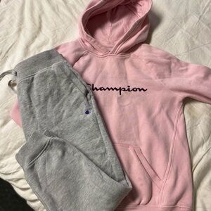 Champion Kids Pink Hoodie and Gray Sweatpants Set